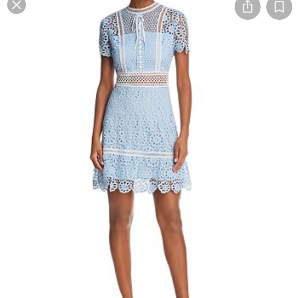 Aqua light blue & white lace dress
